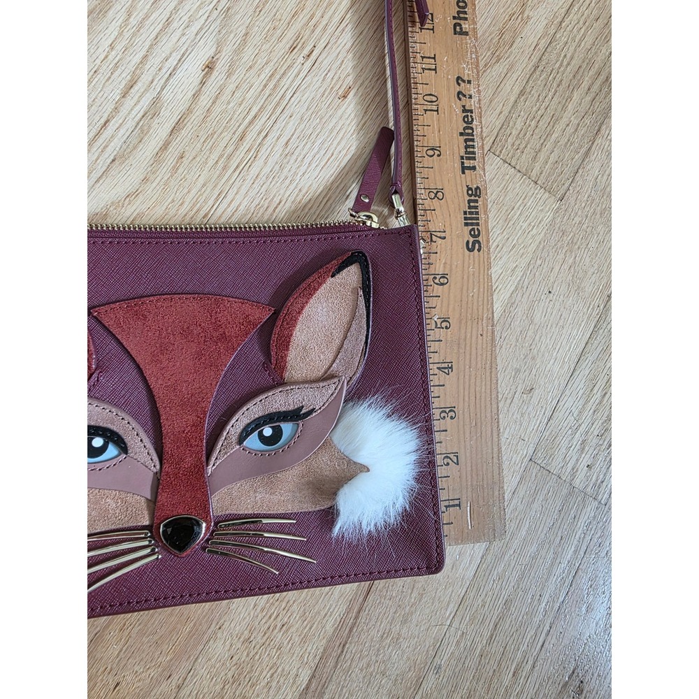 Kate Spade New York Fox Crossbody Bag Burgundy Saffiano Leather Whimsical Purse - Picture 10 of 10